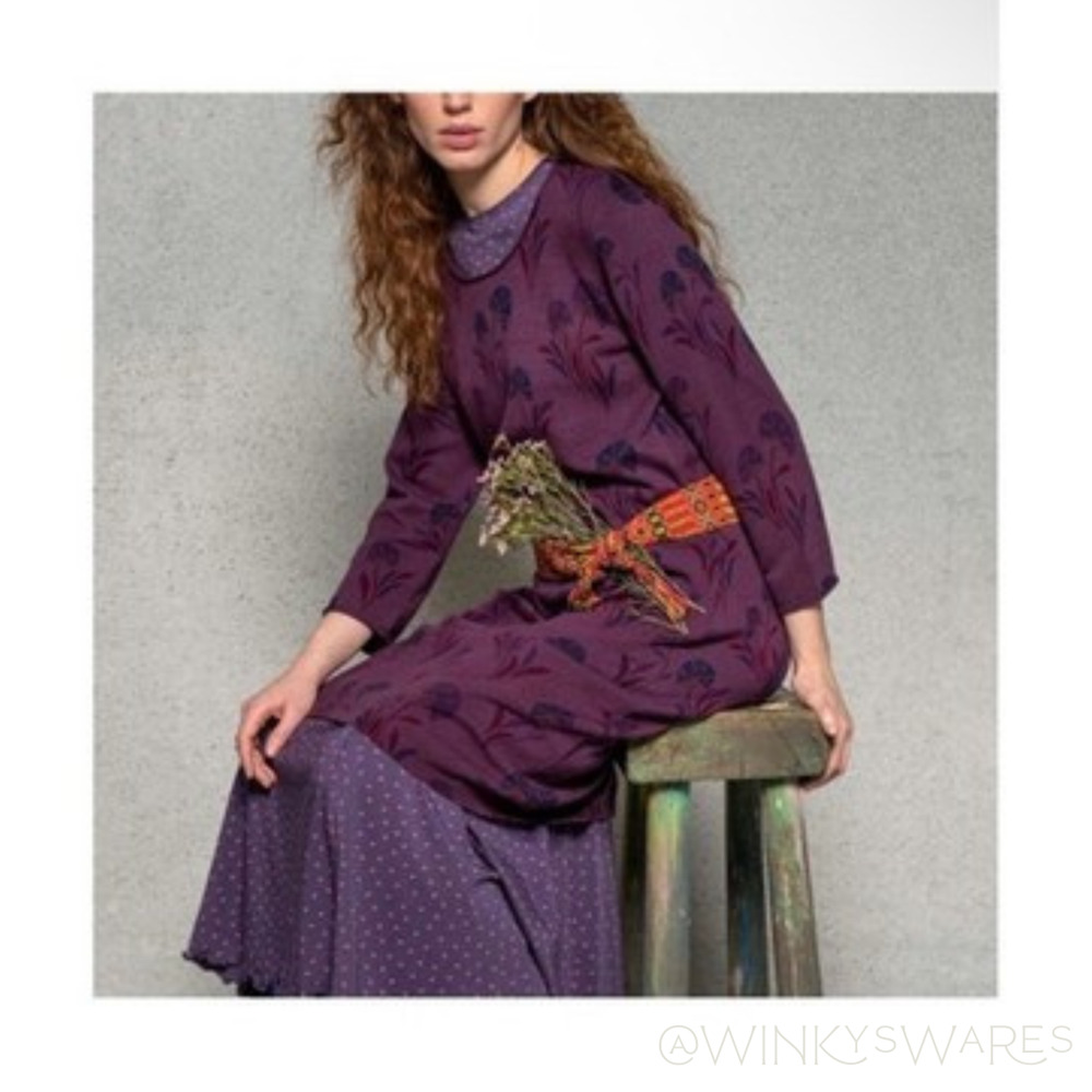 Gudrun Sjoden Mosippa Knit Dress Size L Purple 3/4 Sleeve Tunic Cotton Sweater